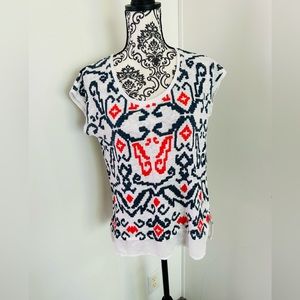 Tommy Hilfiger Women’s Colorful Boho Short Sleeve Round Neck 100% Linen Top